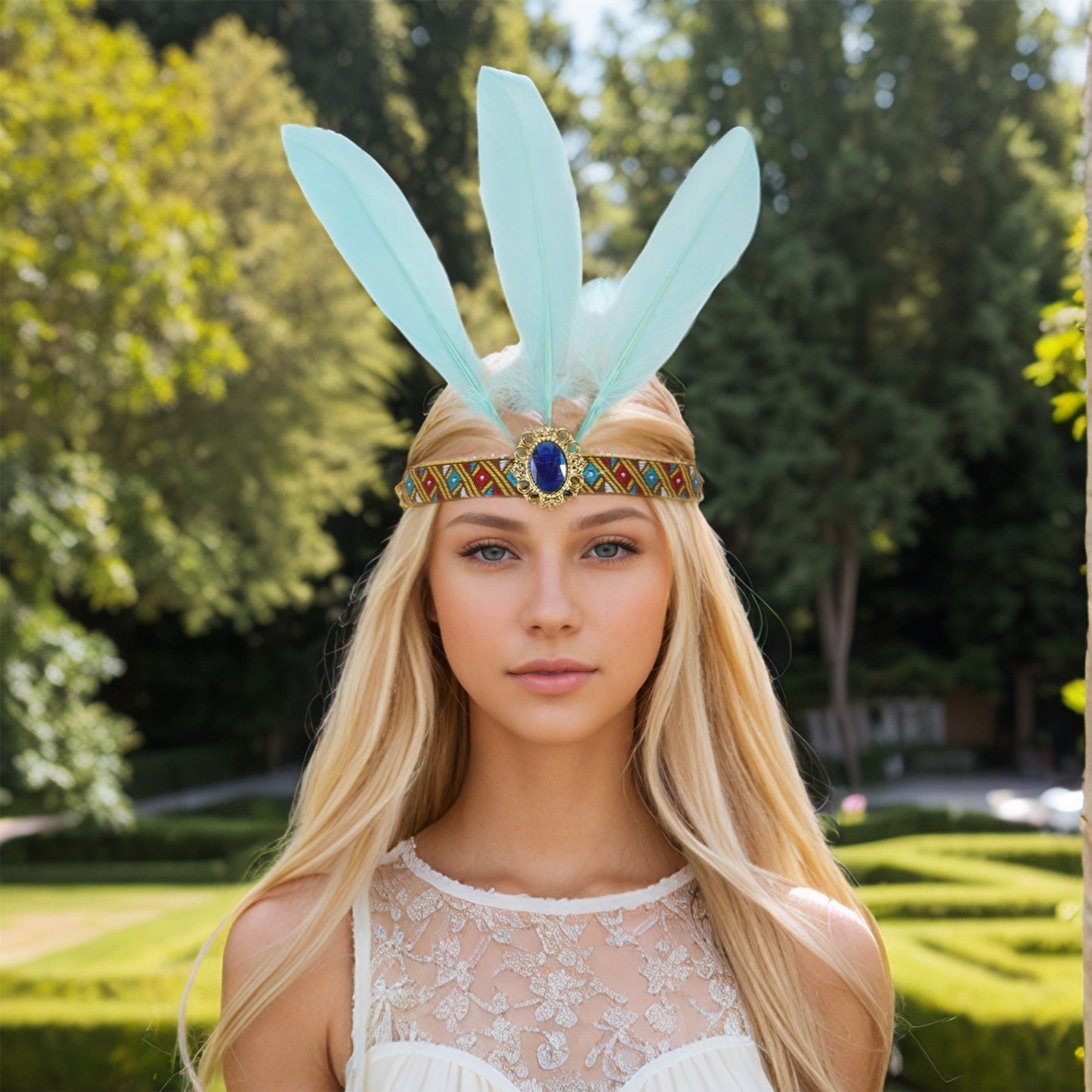 Feather Elastic Band Headband for Women Sky Blue 1 Pc
