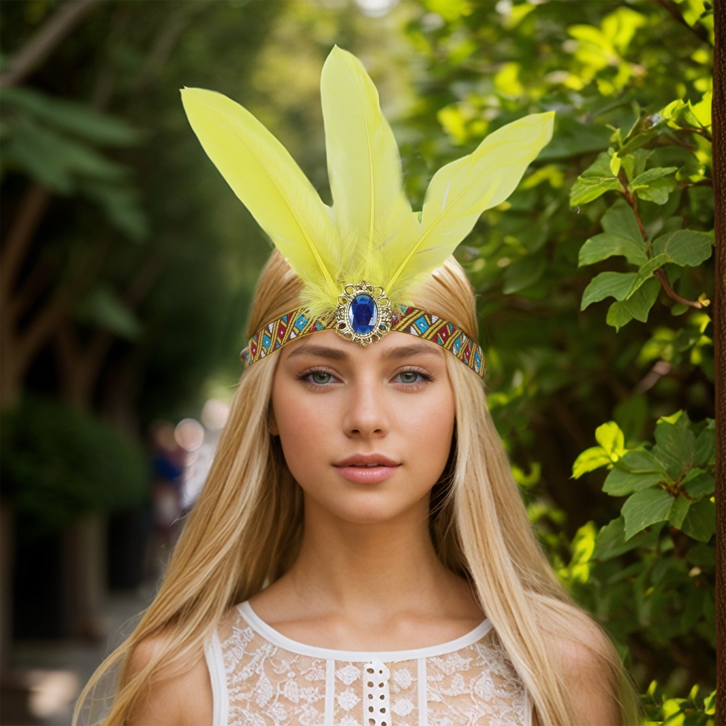 Feather Elastic Band Headband for Women Yellow 1 Pc