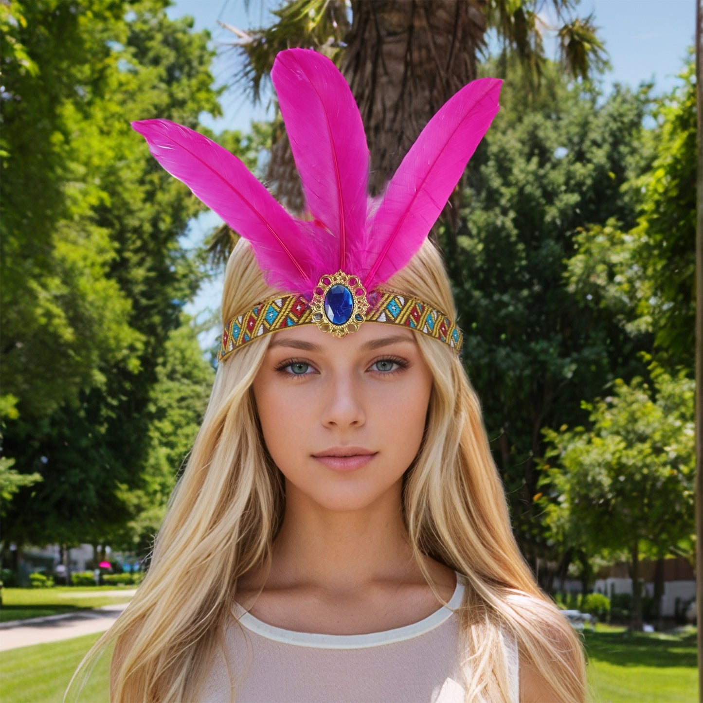 Feather Elastic Band Headband for Women Rose Purple 1 Pc
