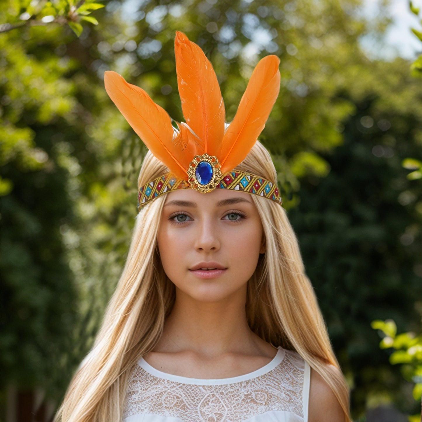 Feather Elastic Band Headband for Women Orange 1 Pc