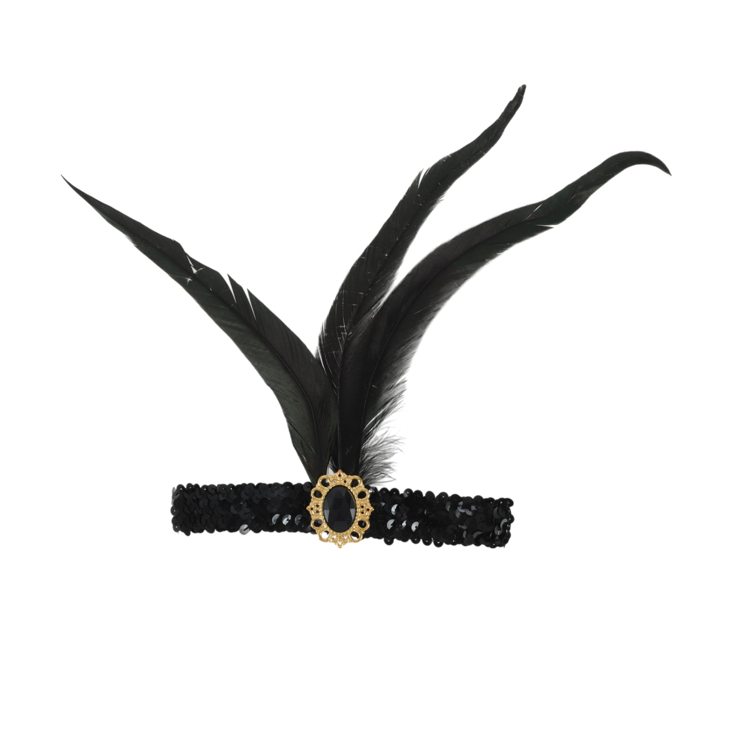 Feather Sequins Headband for Women Black 1 Pc