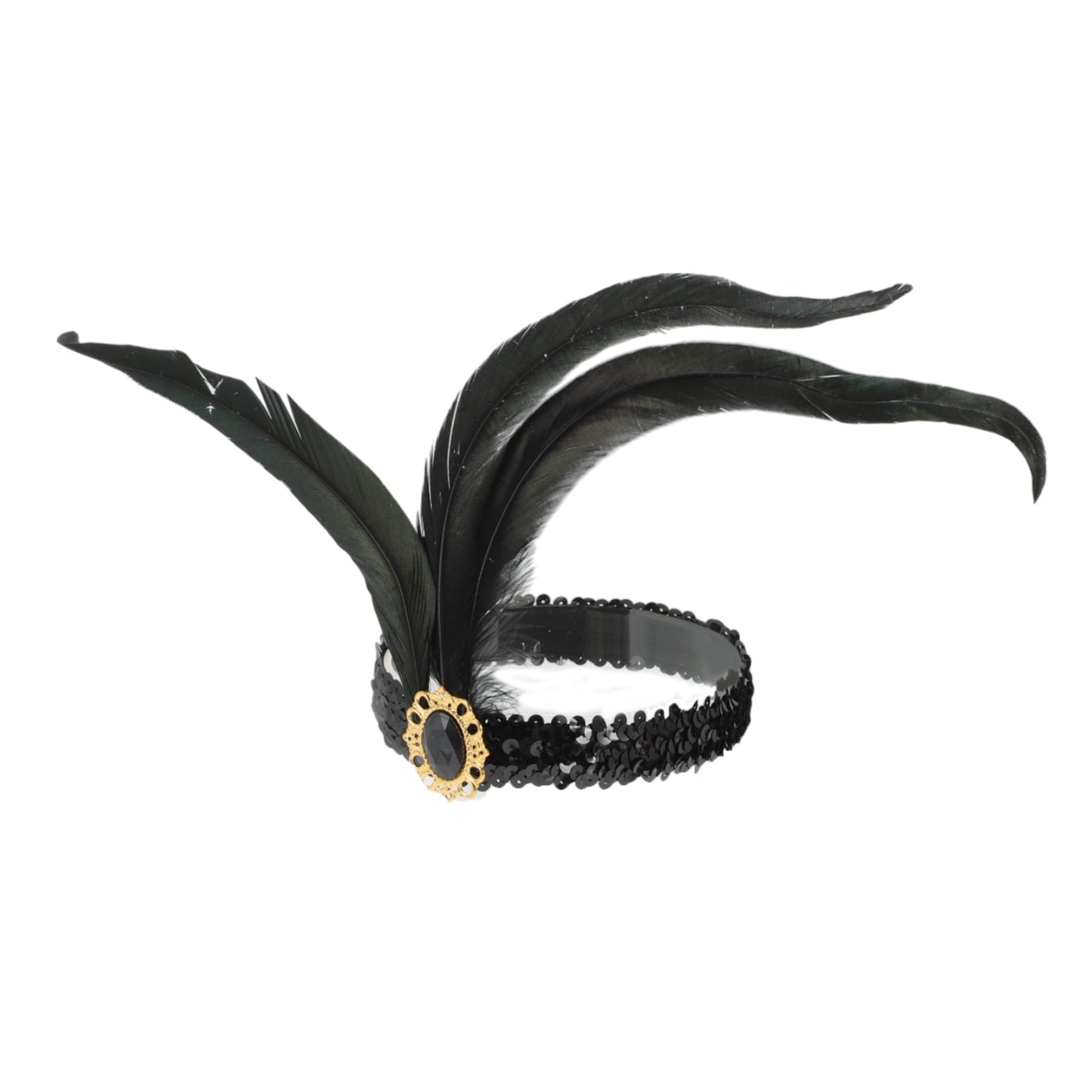 Diadema de plumas y lentejuelas para mujer, color negro, 1 unidad