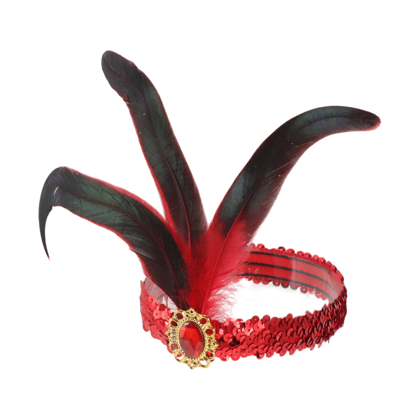 Feather Sequins Headband for Women Red 1 Pc