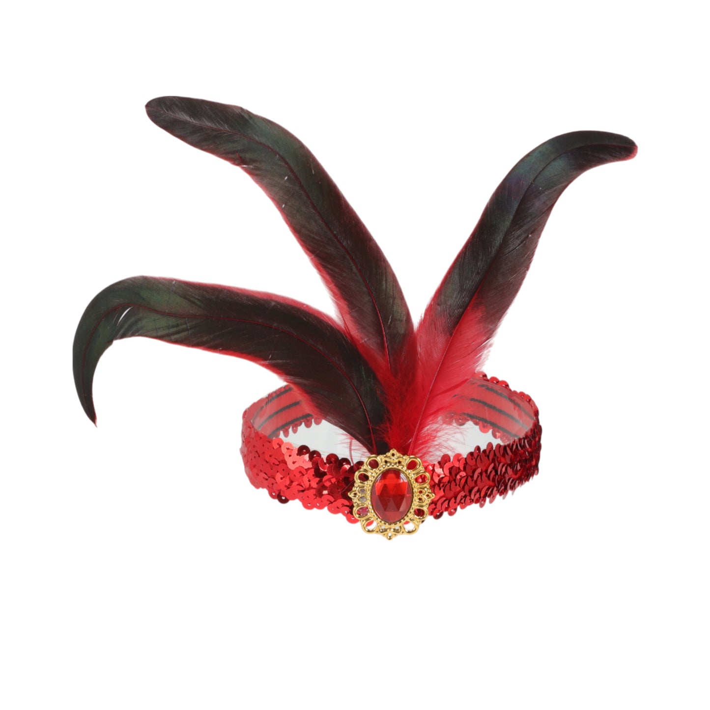 Feather Sequins Headband for Women Red 1 Pc