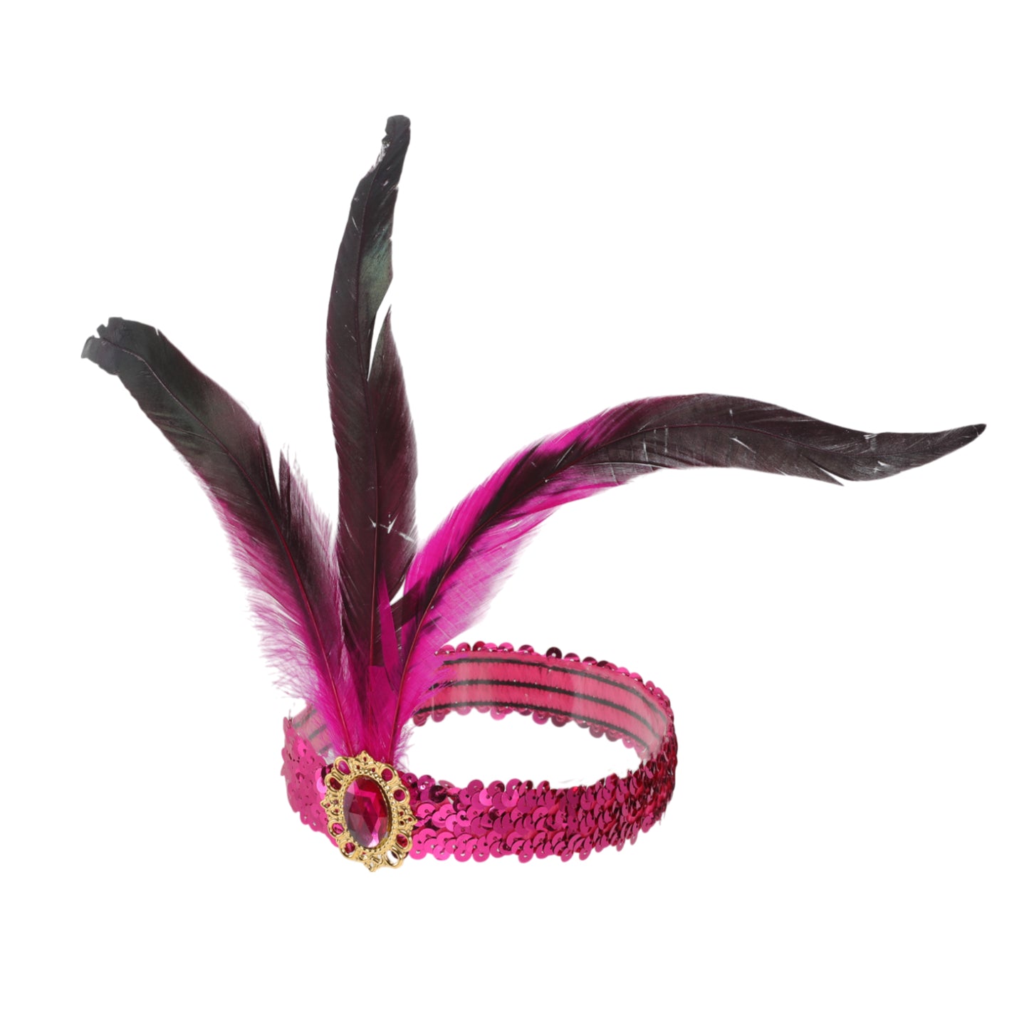 Feather Sequins Headband for Women Rose Red 1 Pc