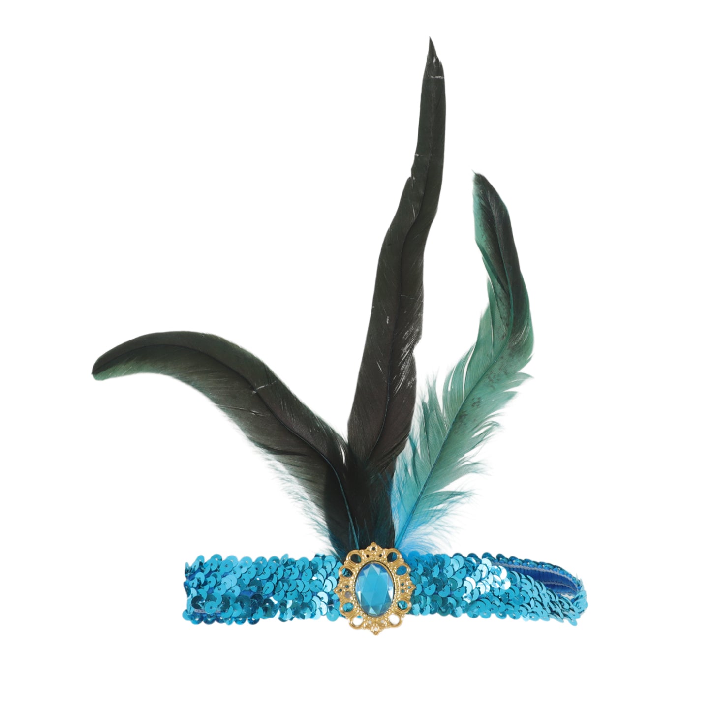 Feather Sequins Headband for Women Lake Blue 1 Pc