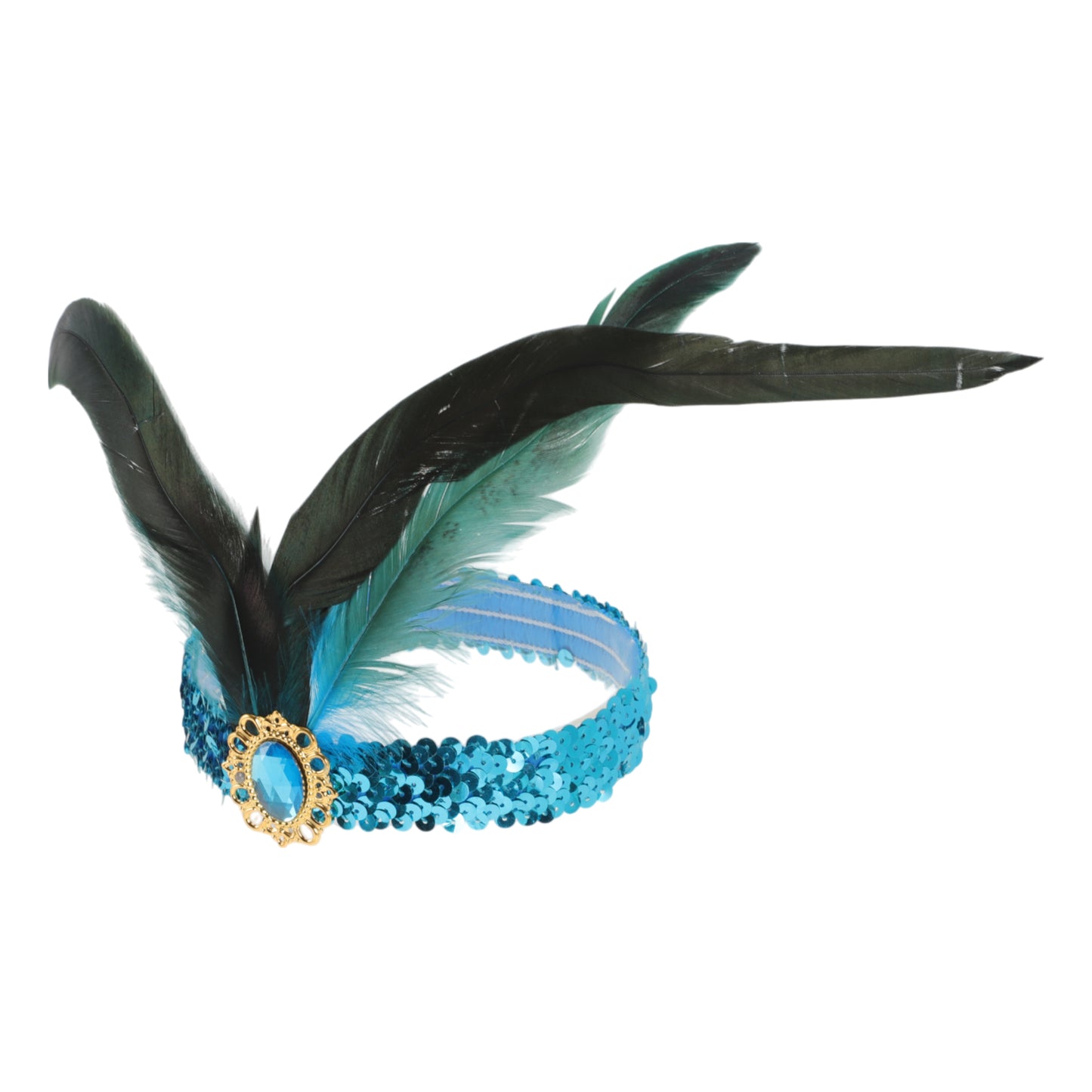 Feather Sequins Headband for Women Lake Blue 1 Pc