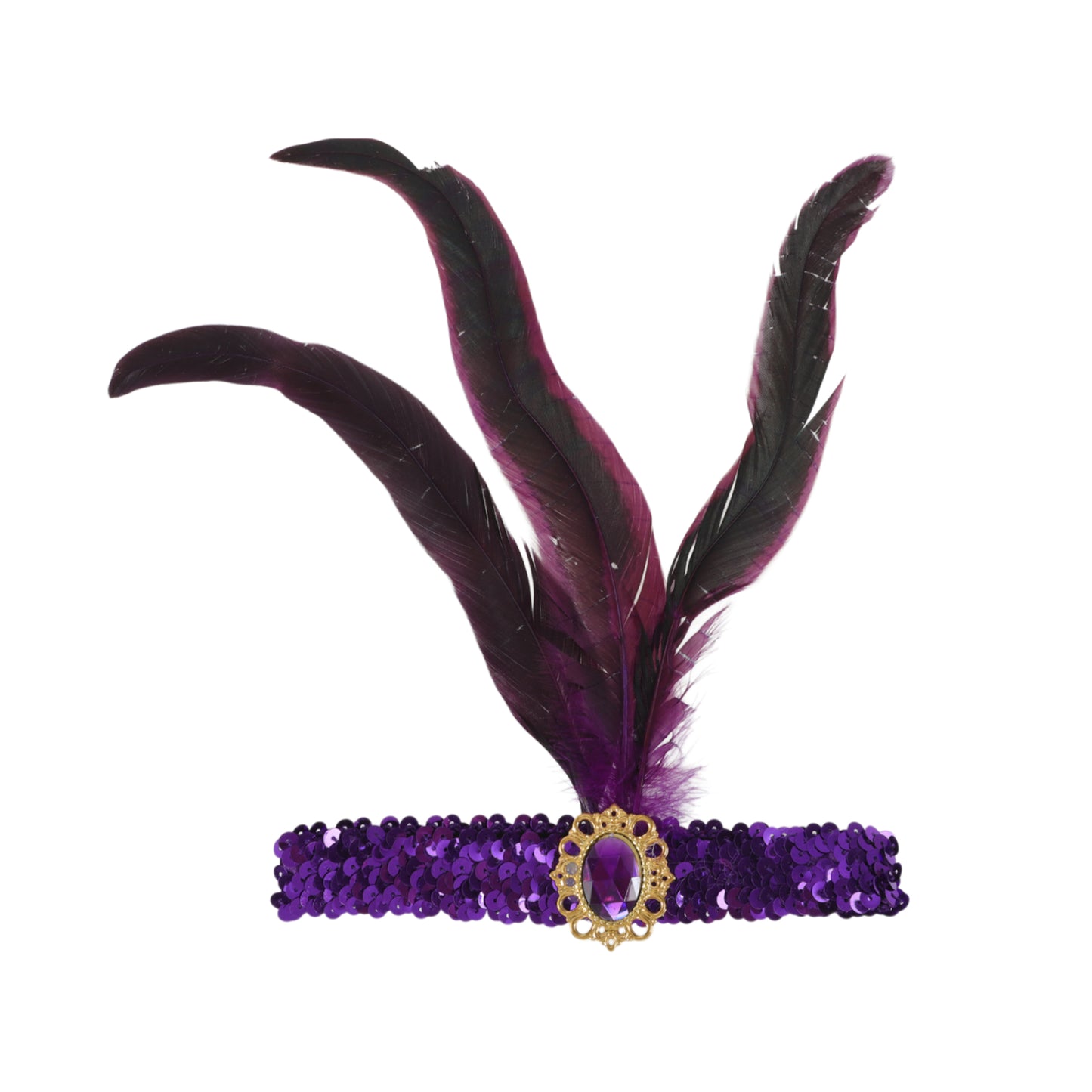 Feather Sequins Headband for Women Purple 1 Pc