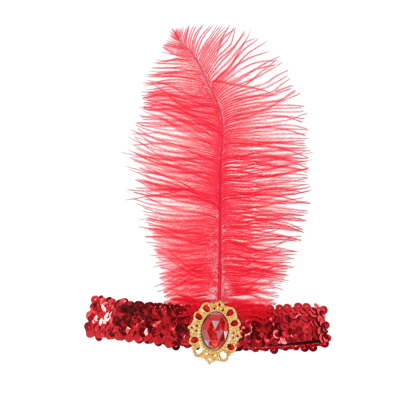 Diadema con plumas y lentejuelas de imitación de diamante para mujer, color rojo, 1 unidad