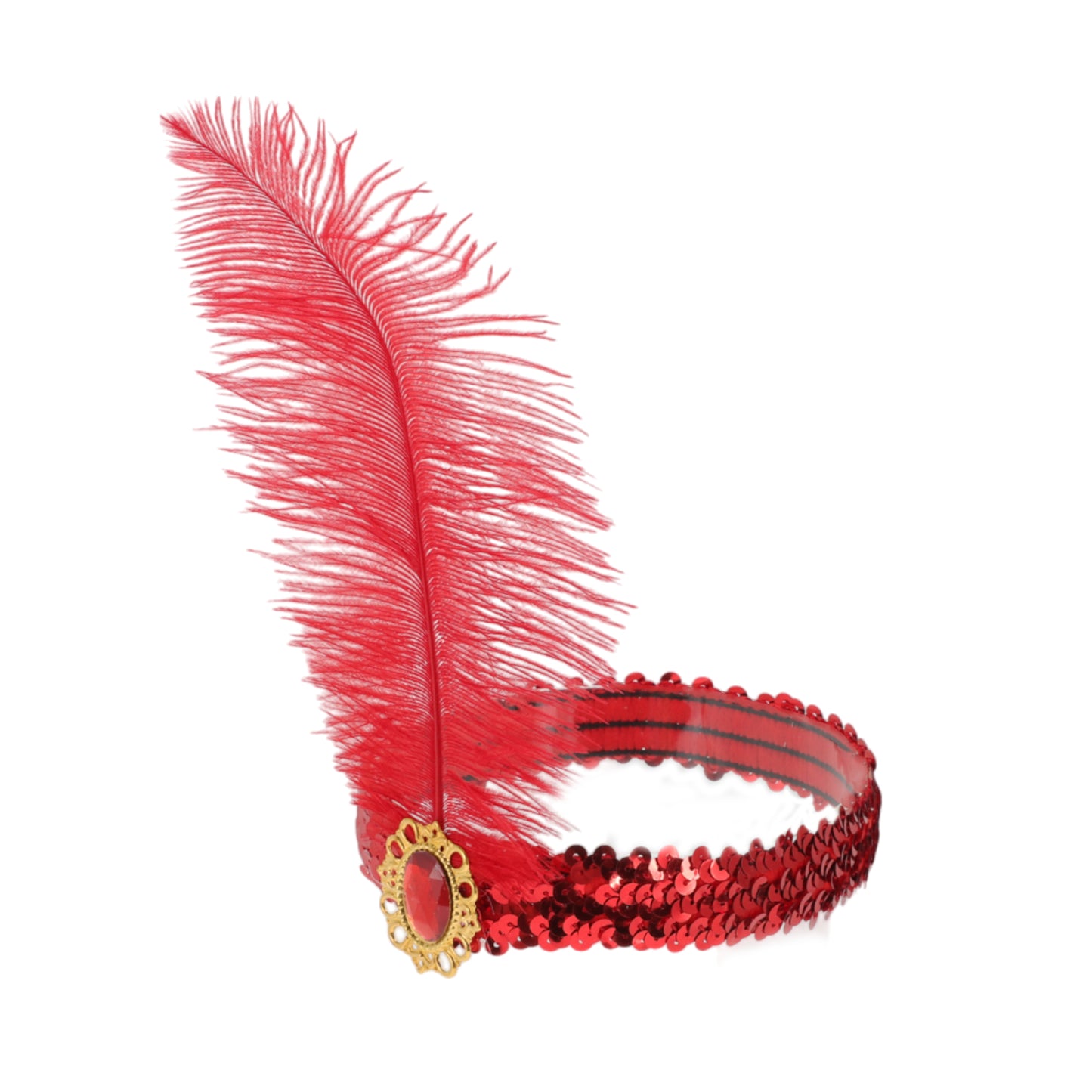 Diadema con plumas y lentejuelas de imitación de diamante para mujer, color rojo, 1 unidad