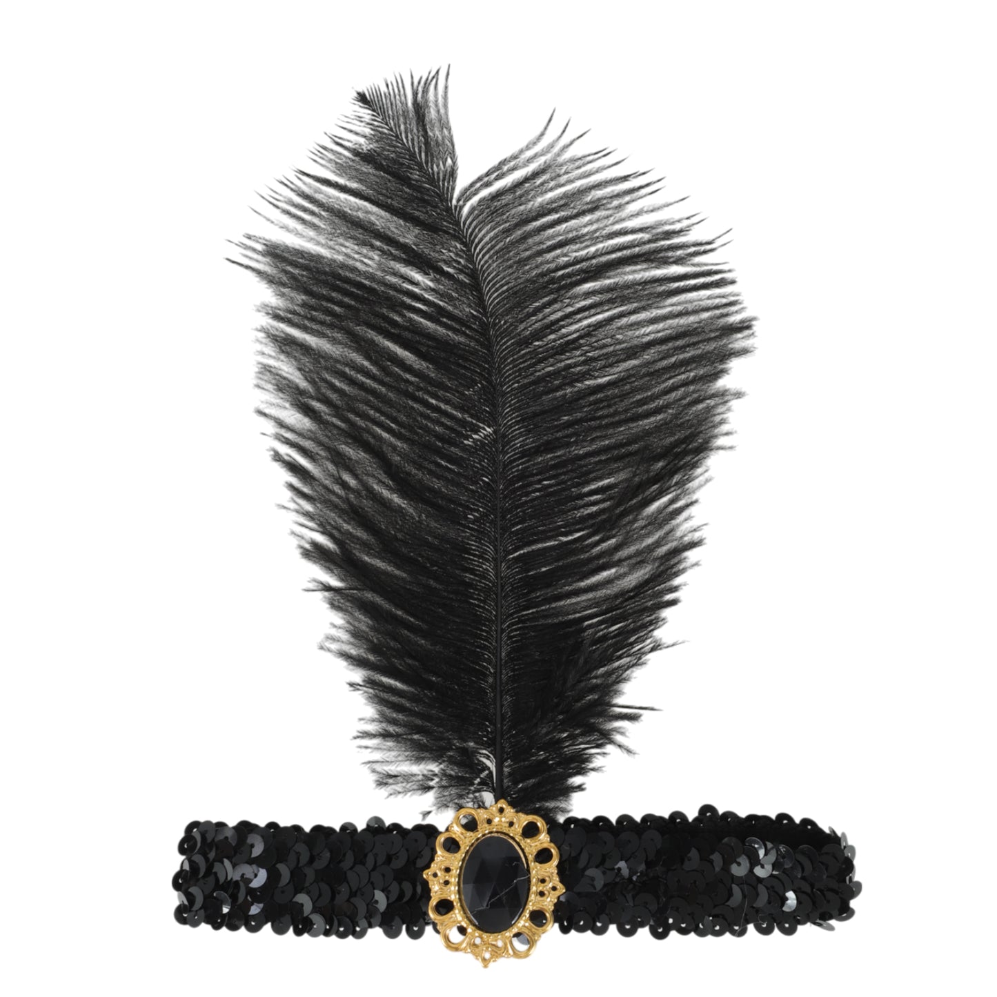 Feather Faux Diamond Sequins Headband for Women Black 1 Pc
