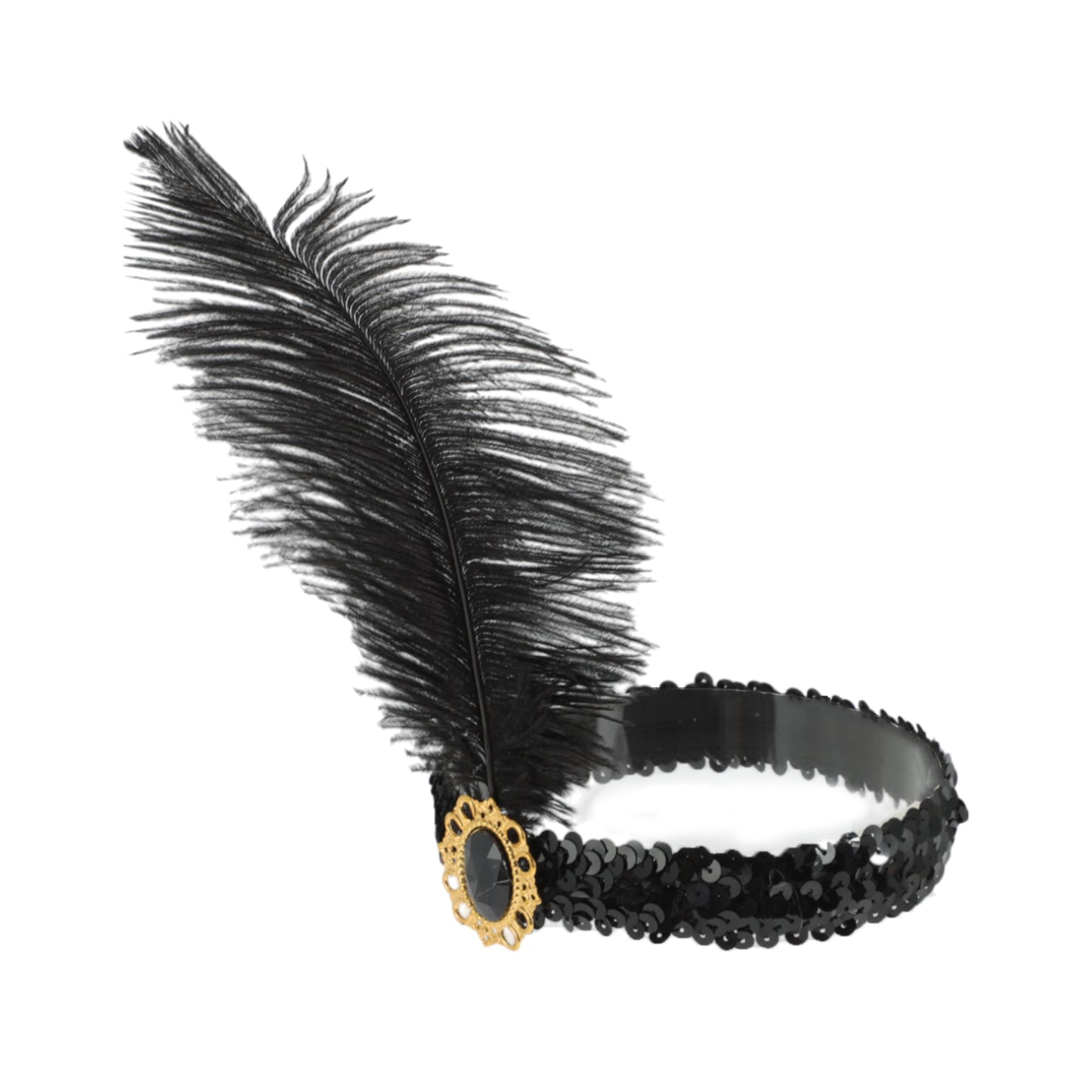 Feather Faux Diamond Sequins Headband for Women Black 1 Pc