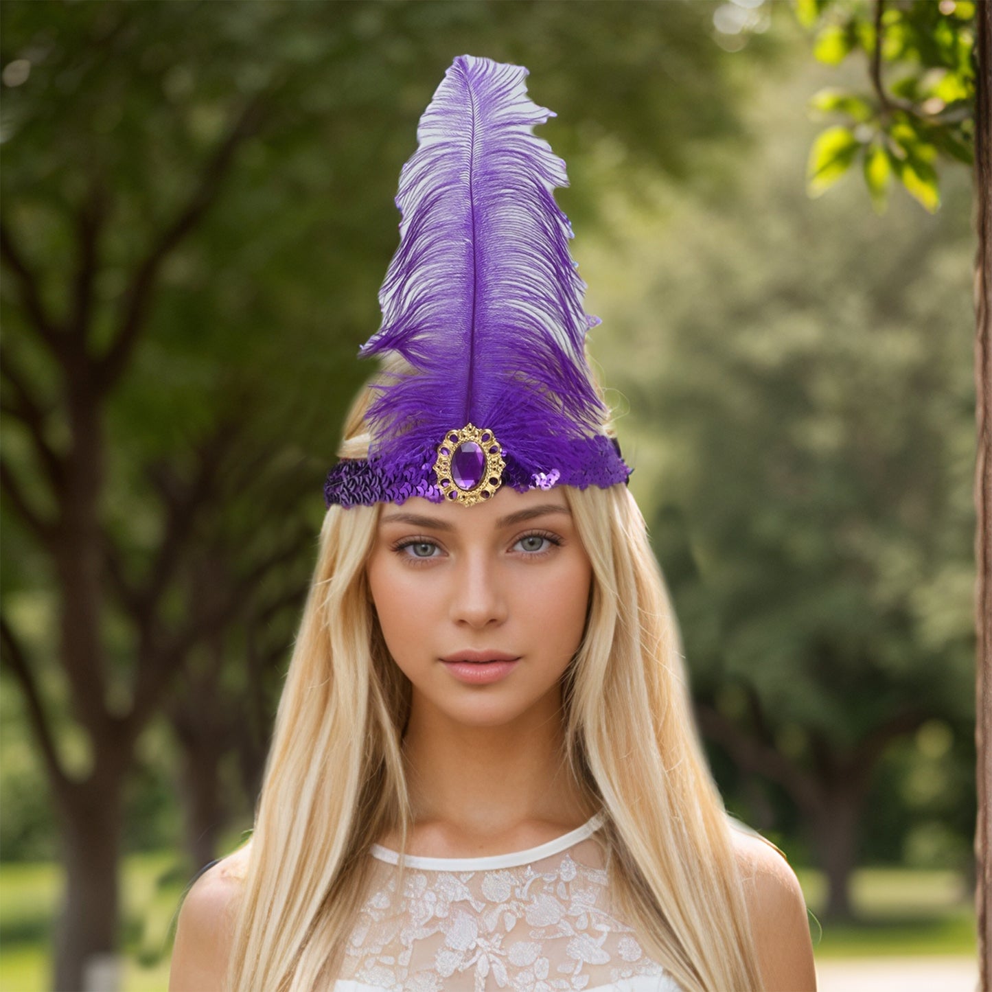 Feather Faux Diamond Sequins Headband for Women Dark Purple 1 Pc