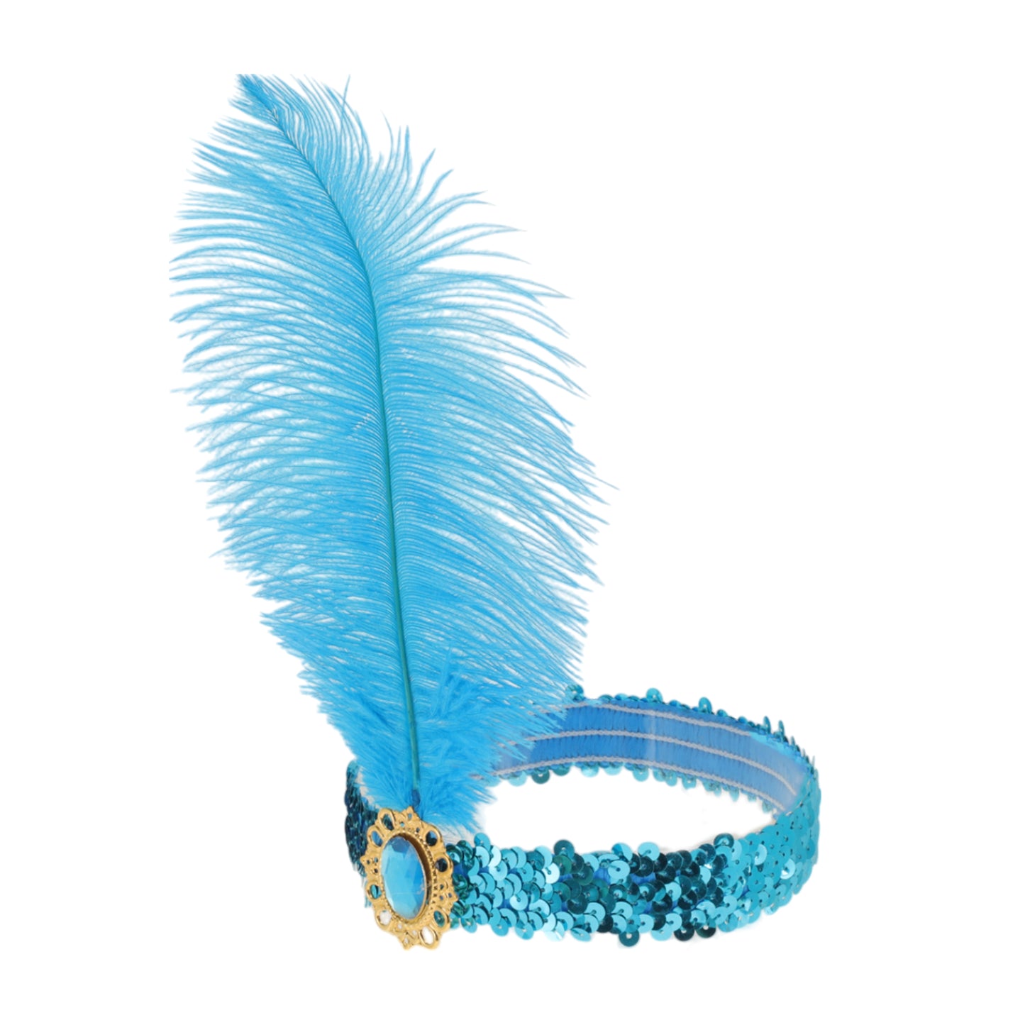 Feather Faux Diamond Sequins Headband for Women Lake Blue 1 Pc