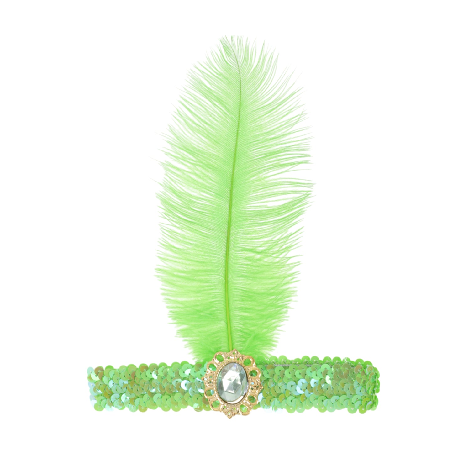 Diadema con plumas y lentejuelas de imitación de diamante para mujer, color verde claro, 1 unidad
