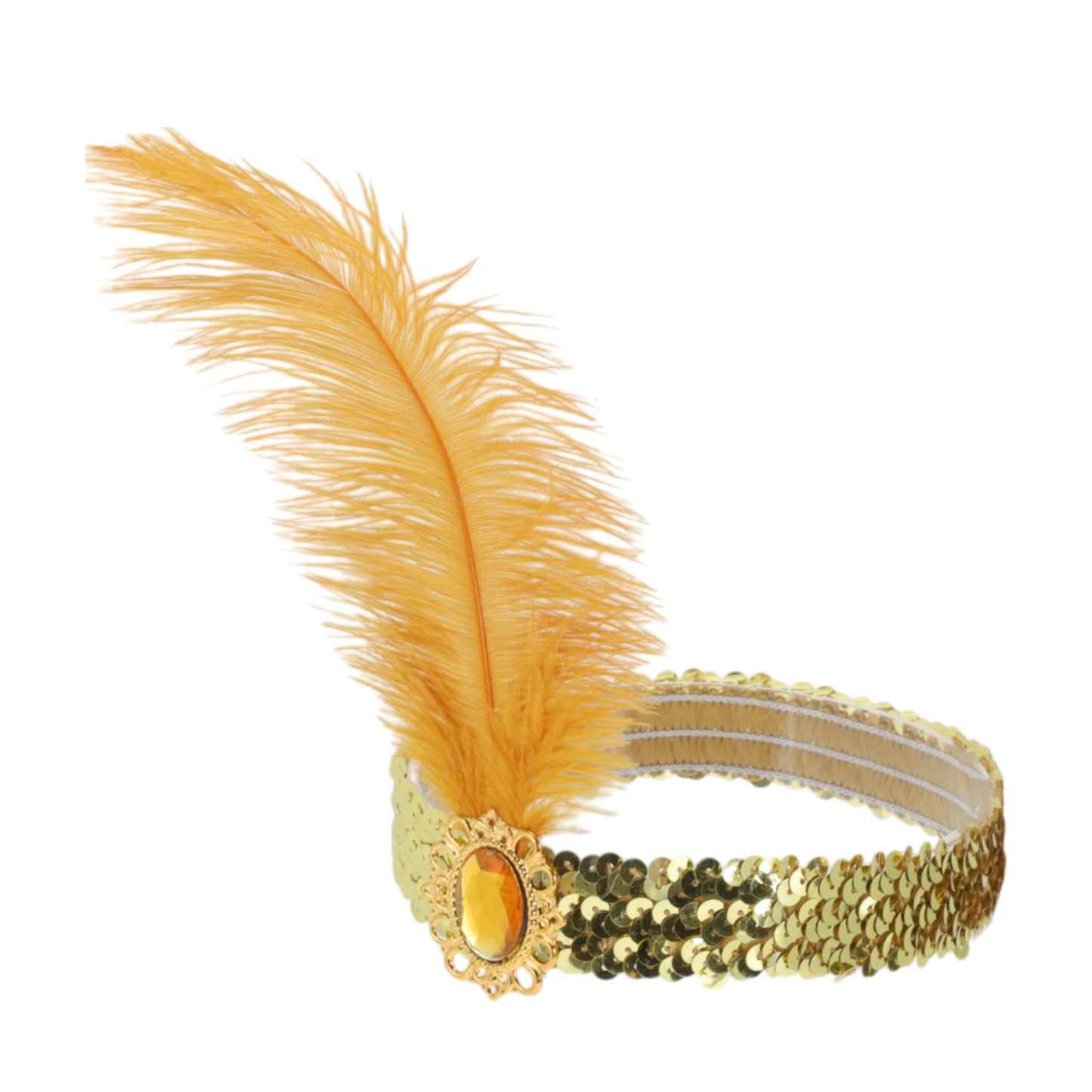 Feather Faux Diamond Sequins Headband for Women Gold Tone 1 Pc