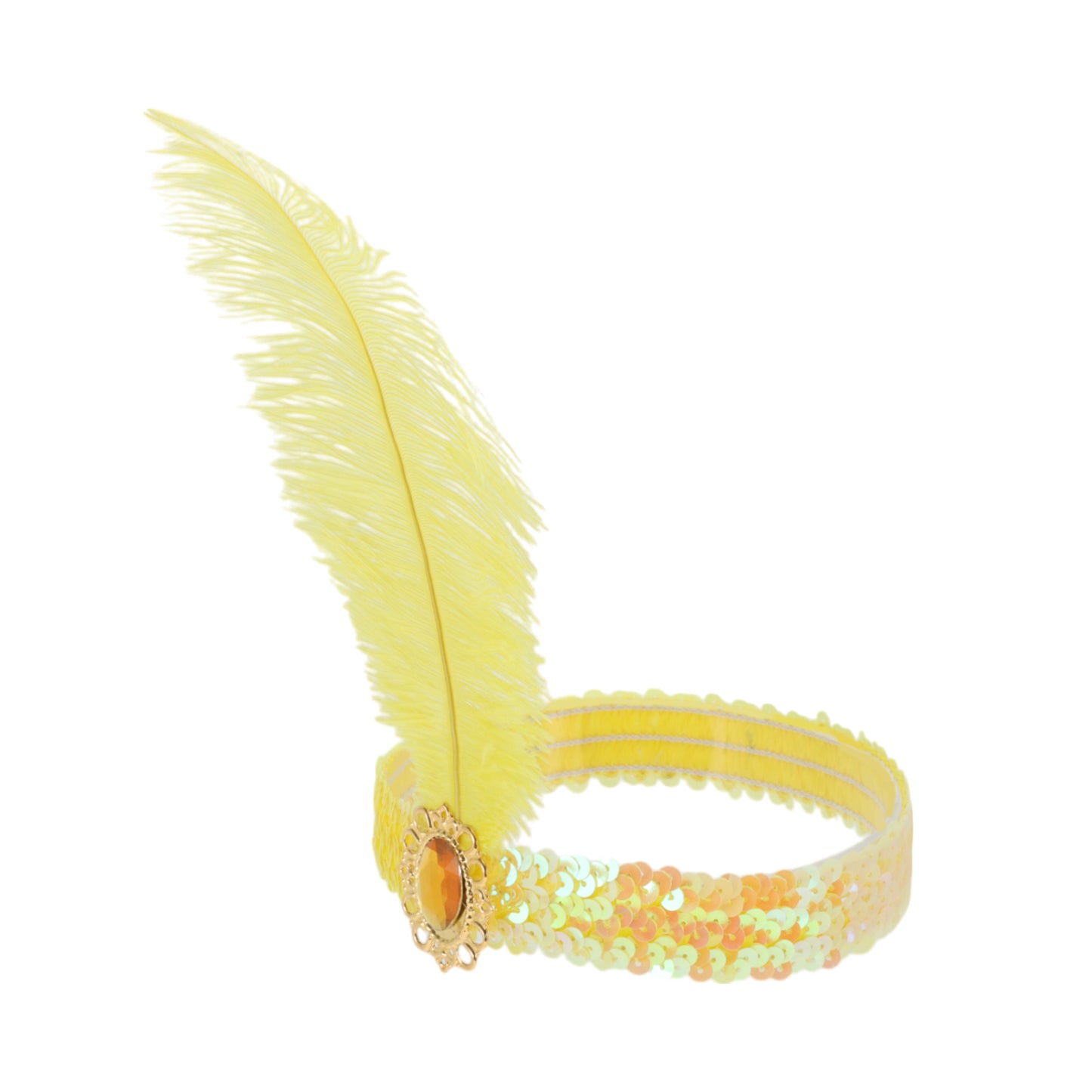 Diadema con plumas y lentejuelas de imitación de diamante para mujer, color amarillo, 1 unidad