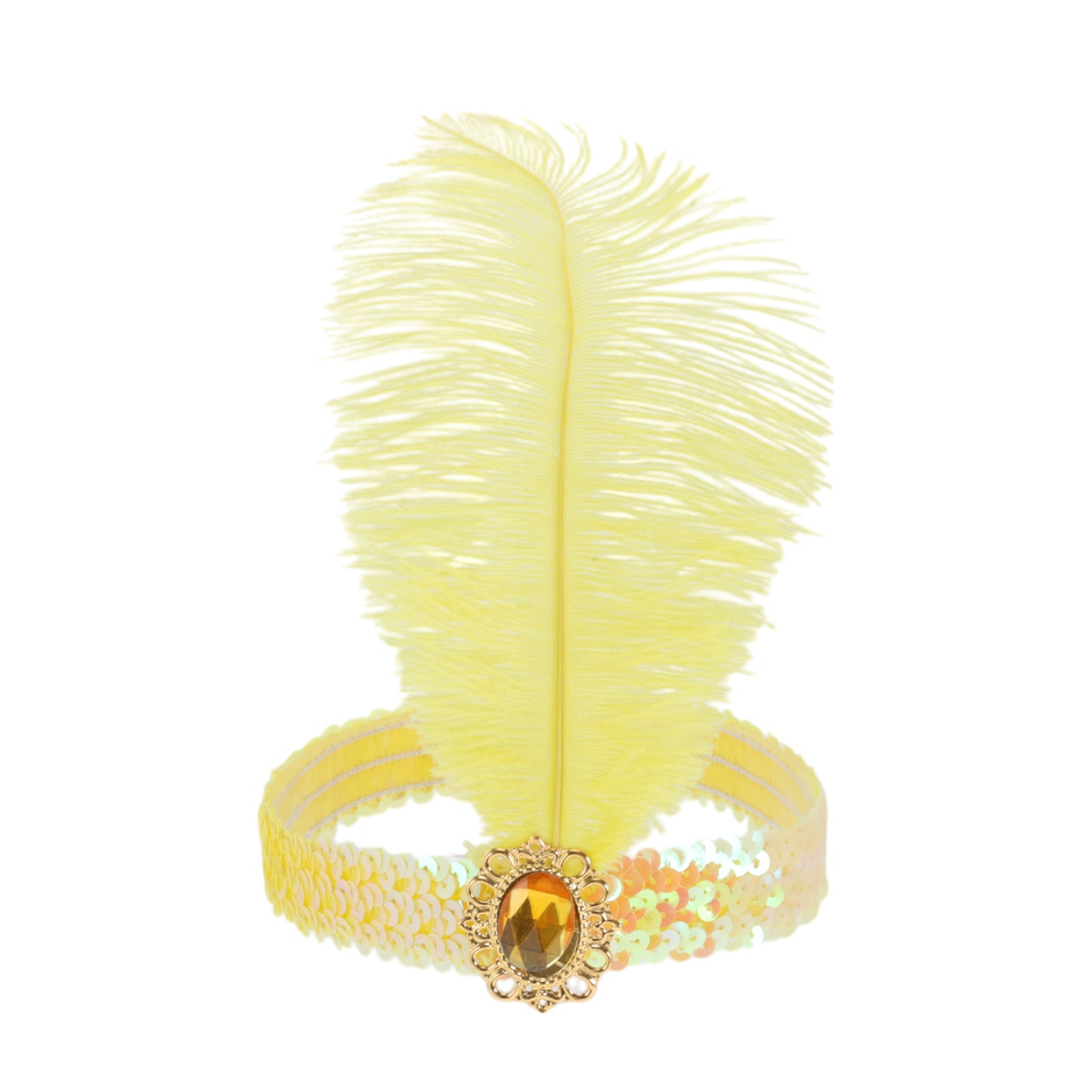 Diadema con plumas y lentejuelas de imitación de diamante para mujer, color amarillo, 1 unidad