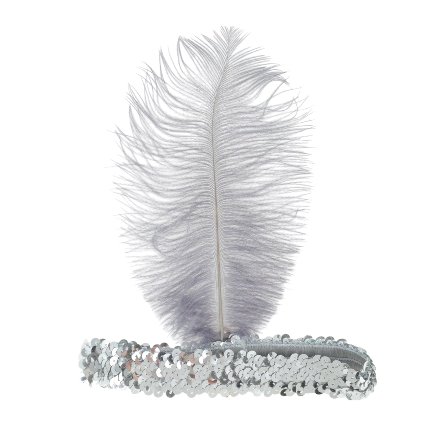 Diadema con plumas y lentejuelas de imitación de diamante para mujer, tono plateado y gris, 1 unidad