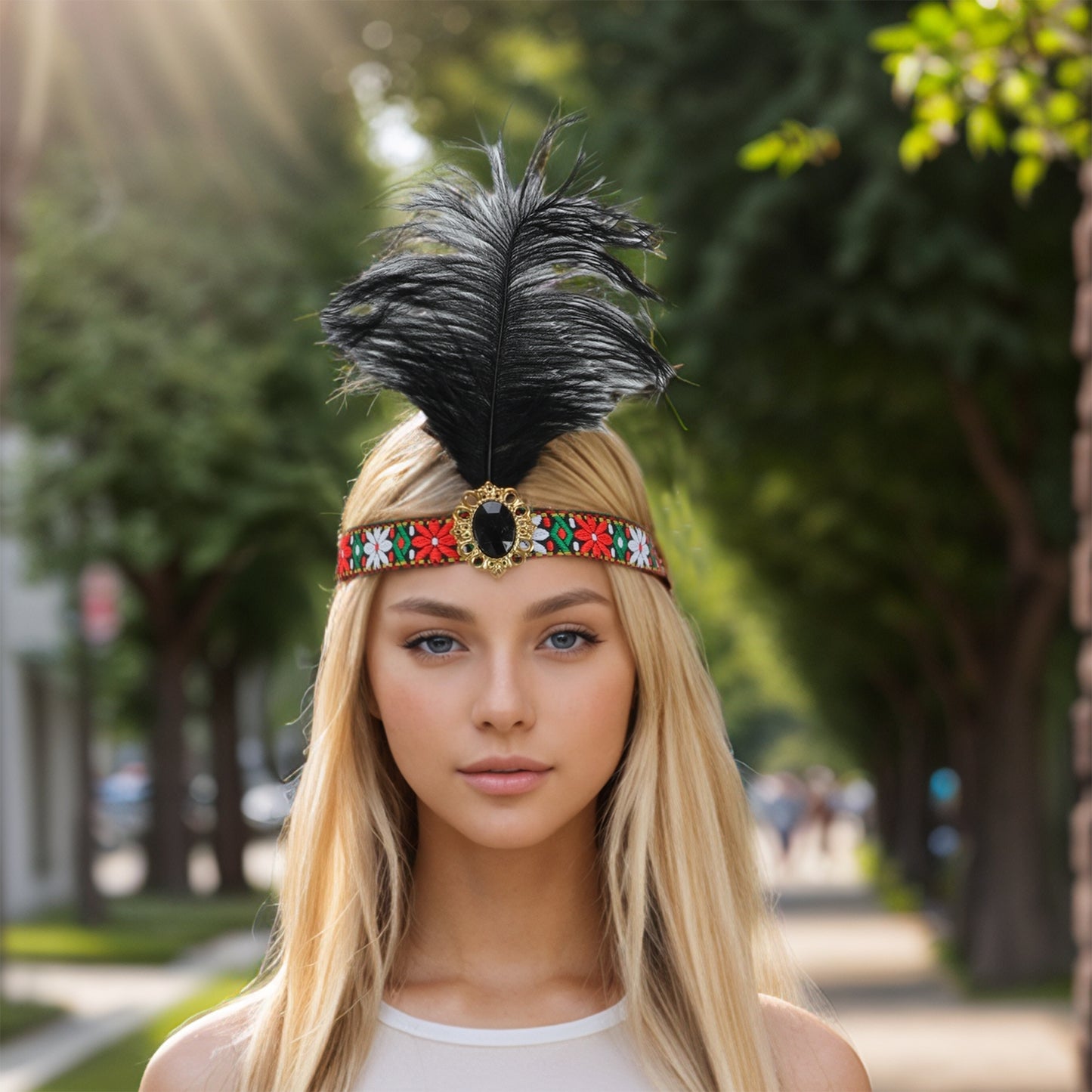 Tribal Style Feather Headband for Women Black 1 Pc