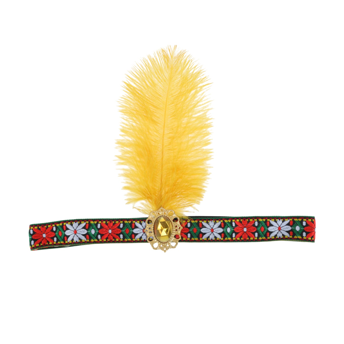 Diadema de plumas estilo tribal para mujer, tono dorado y amarillo, 1 unidad
