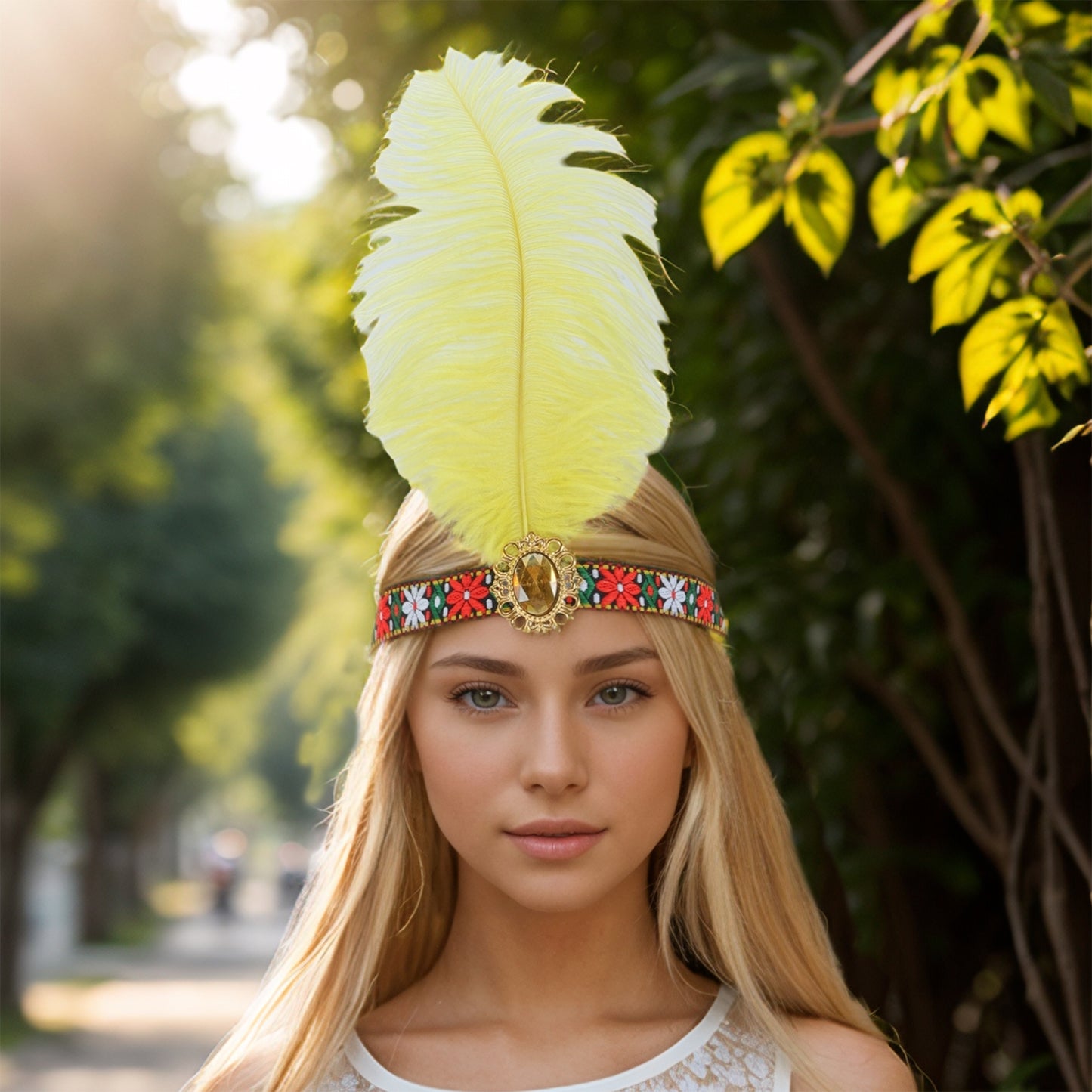 Tribal Style Feather Headband for Women Yellow 1 Pc