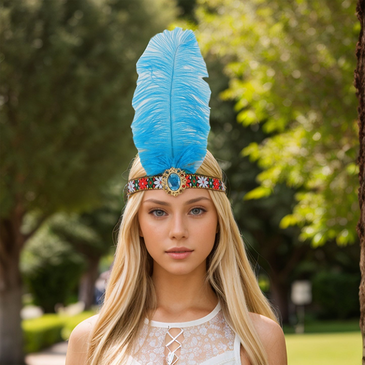 Tribal Style Feather Headband for Women Lake Blue 1 Pc
