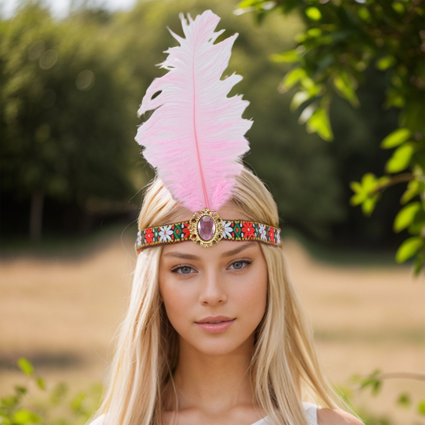 Tribal Style Feather Headband for Women Pink 1 Pc