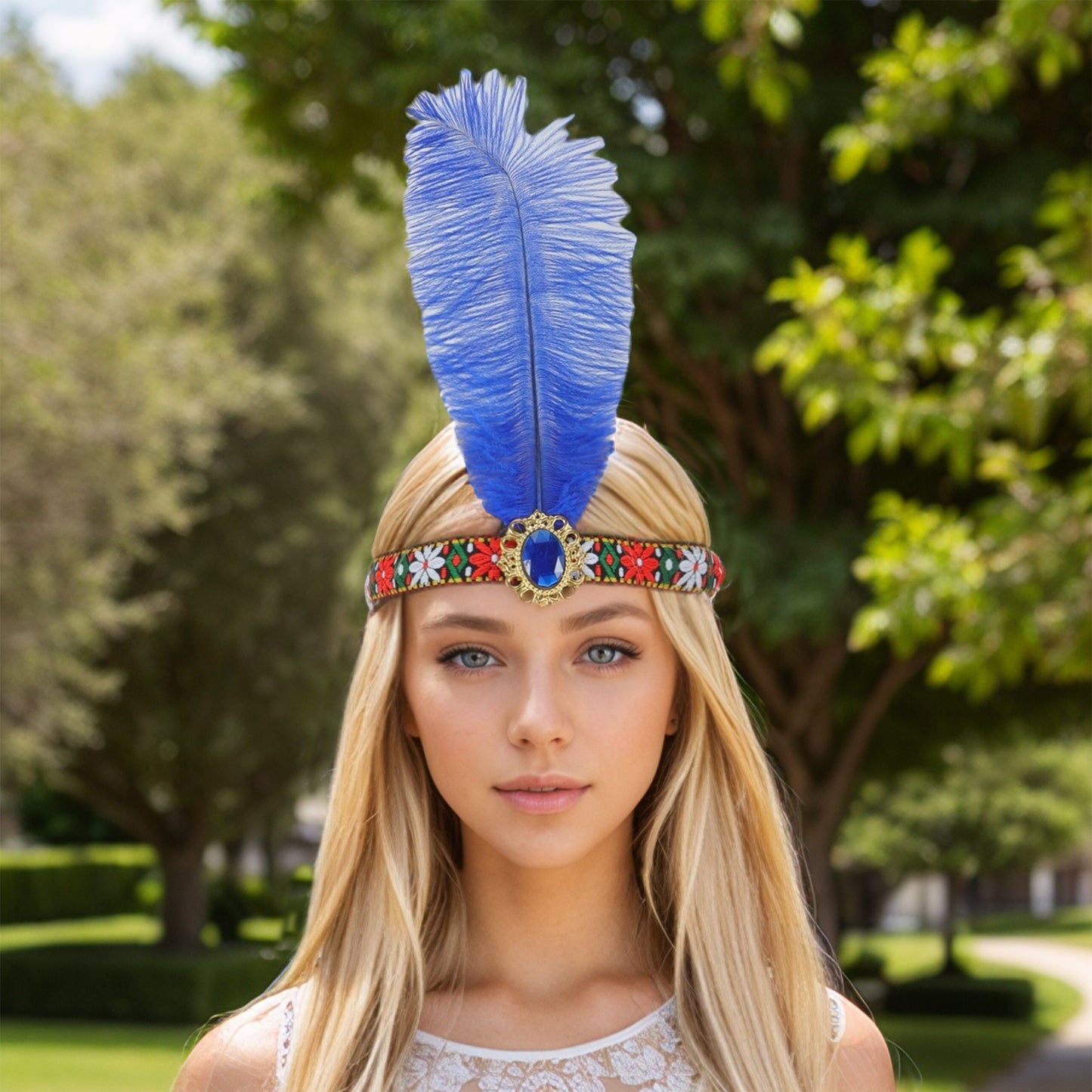 Tribal Style Feather Headband for Women Blue 1 Pc