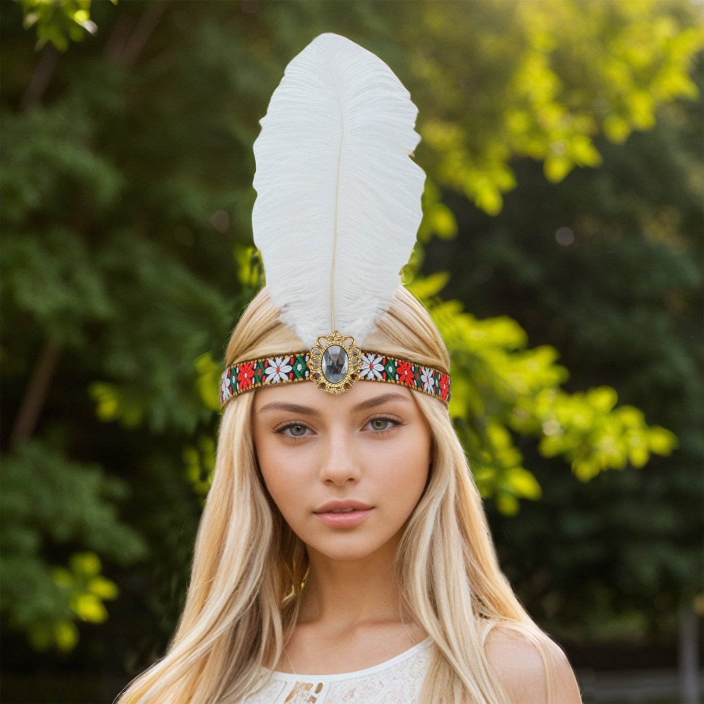 Tribal Style Feather Headband for Women White 1 Pc