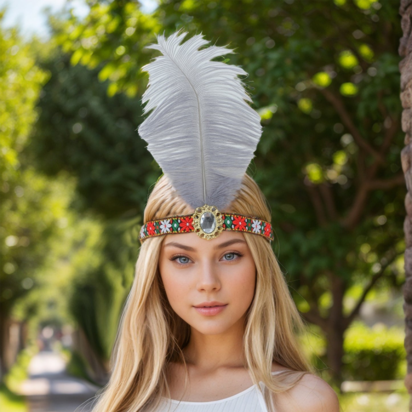 Diadema de plumas estilo tribal para mujer, color gris, 1 unidad