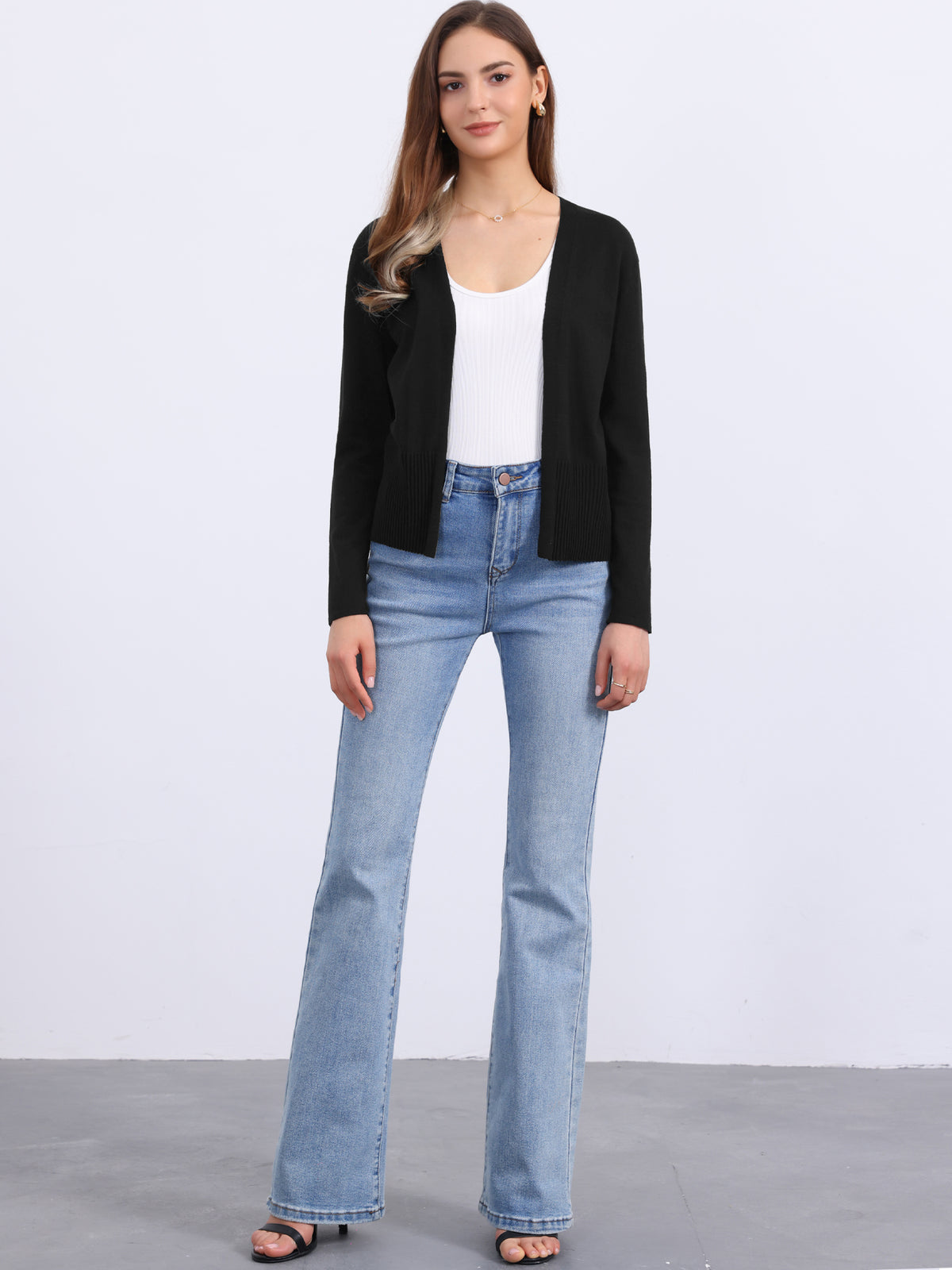 Women's Casual Knit Cardigan Open Front Long Sleeve Lightweight Outwear