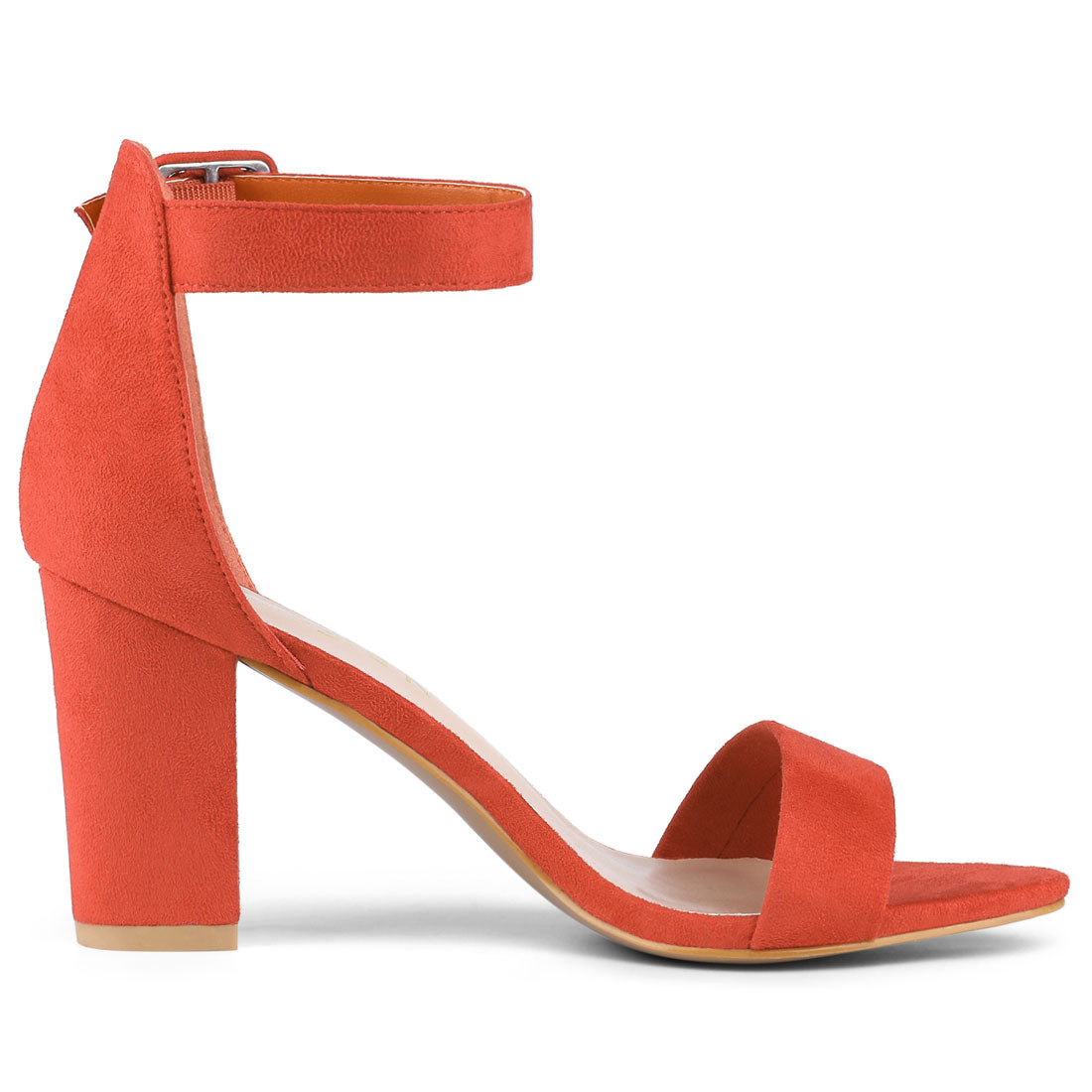Allegra K Ankle Strap Chunky Block Heel Sandals Orange