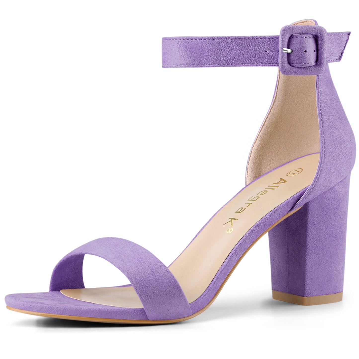 Allegra K Ankle Strap Chunky Block Heel Sandals Purple