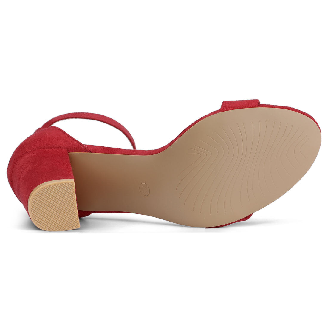 Allegra K Ankle Strap Chunky Block Heel Sandals Red