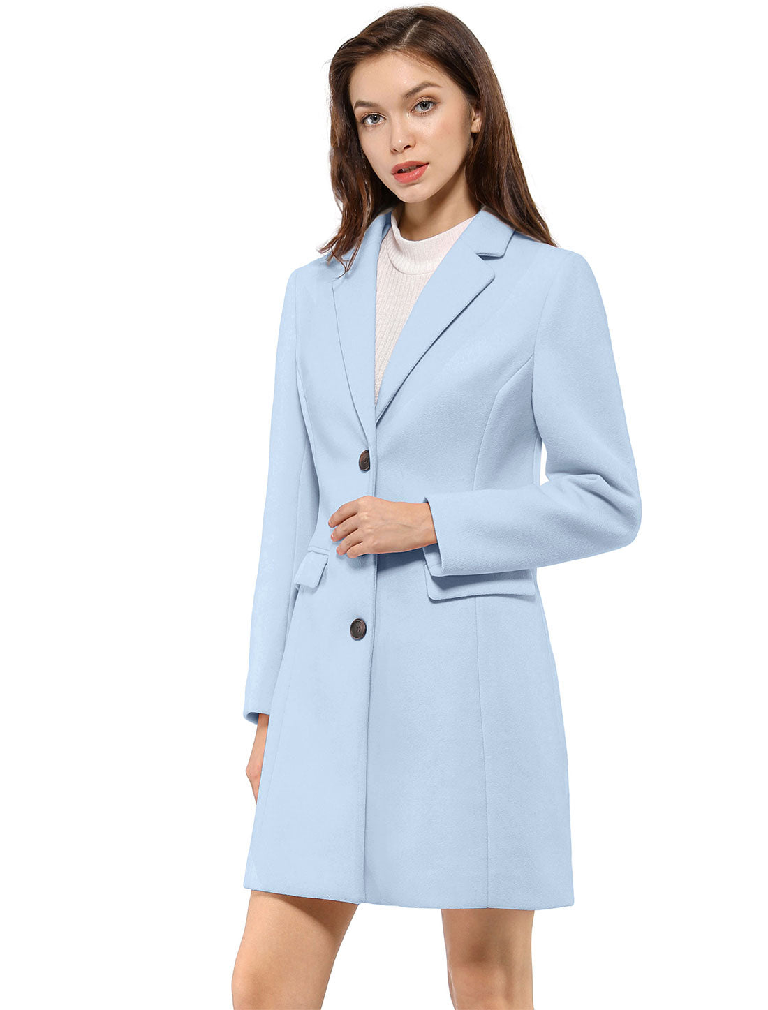 Allegra K Notched Lapel Single Breasted Outwear Winter Coat Blue