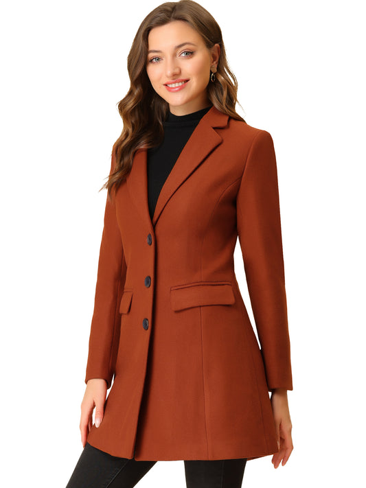 Allegra K Notched Lapel Single Breasted Outwear Winter Coat Brick Red