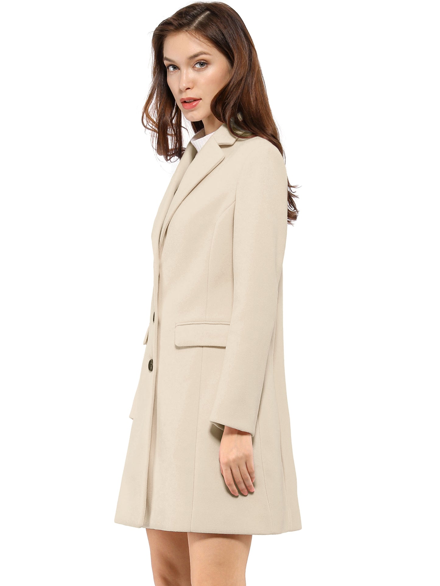 Allegra K Notched Lapel Single Breasted Outwear Winter Coat Cream White