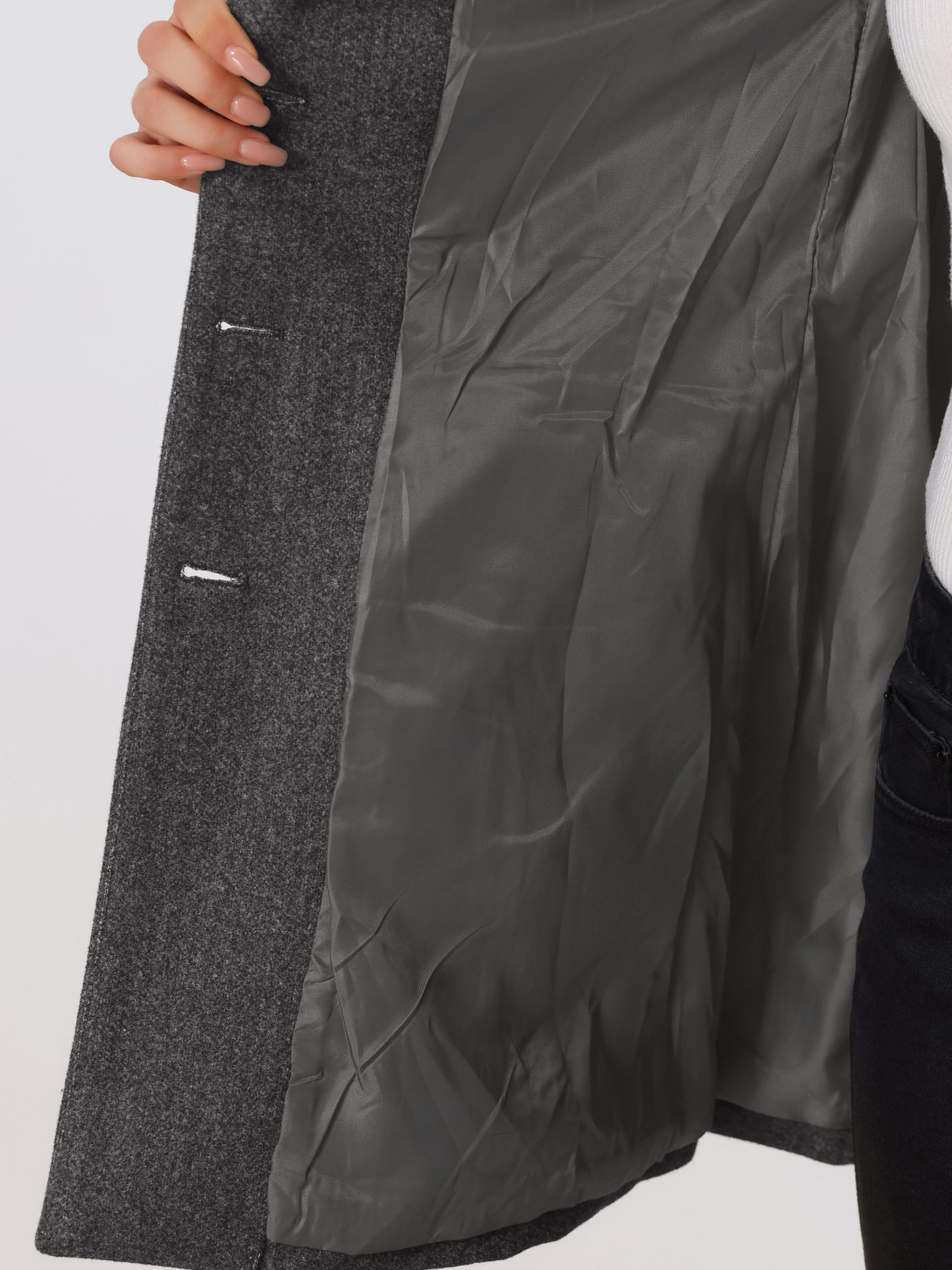 Allegra K Notched Lapel Single Breasted Outwear Winter Coat Dark Grey