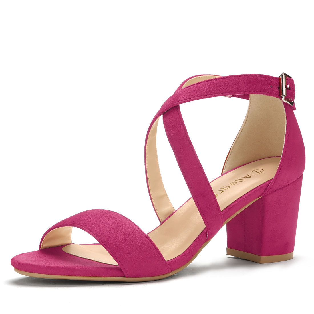 Allegra K Straps Mid Heel Ankle Strap Sandals Hot Pink