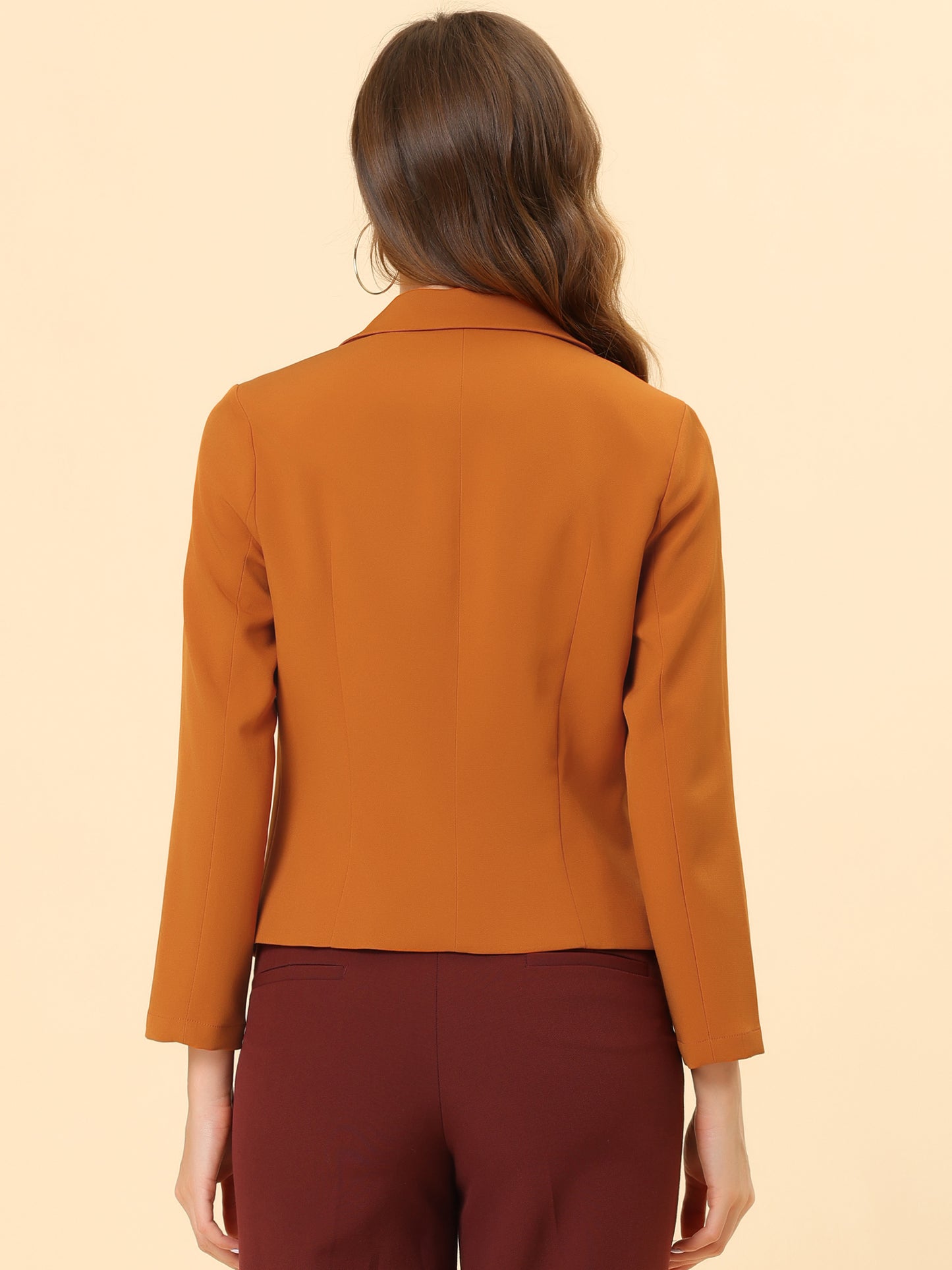 Allegra K Open Front Business Casual Workwear Crop Suit Blazer Jacket Dark Orange-Solid