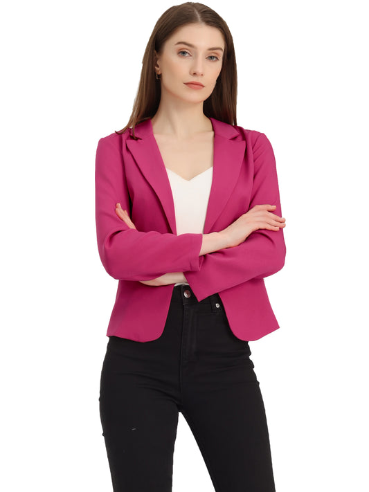 Allegra K Open Front Business Casual Workwear Crop Suit Blazer Jacket Hot Pink-Solid