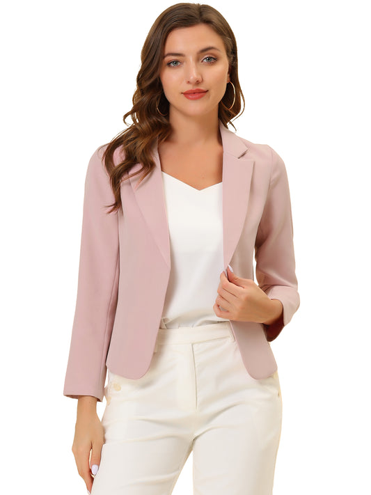 Allegra K Open Front Business Casual Workwear Crop Suit Blazer Jacket Pink-Solid