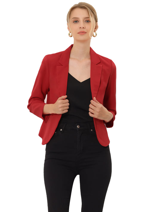 Allegra K Open Front Business Casual Workwear Crop Suit Blazer Jacket Red-Solid