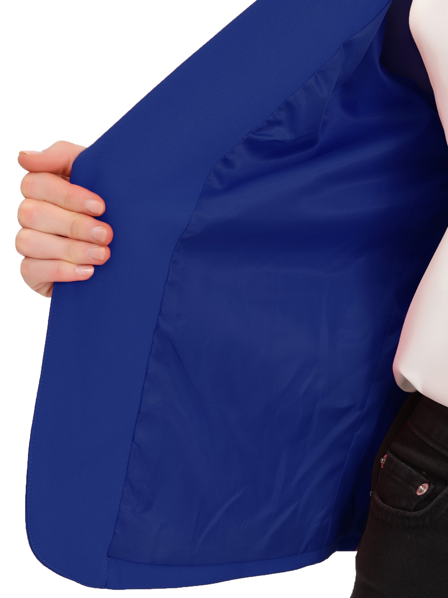 Allegra K Open Front Business Casual Workwear Crop Suit Blazer Jacket Royal Blue-Solid