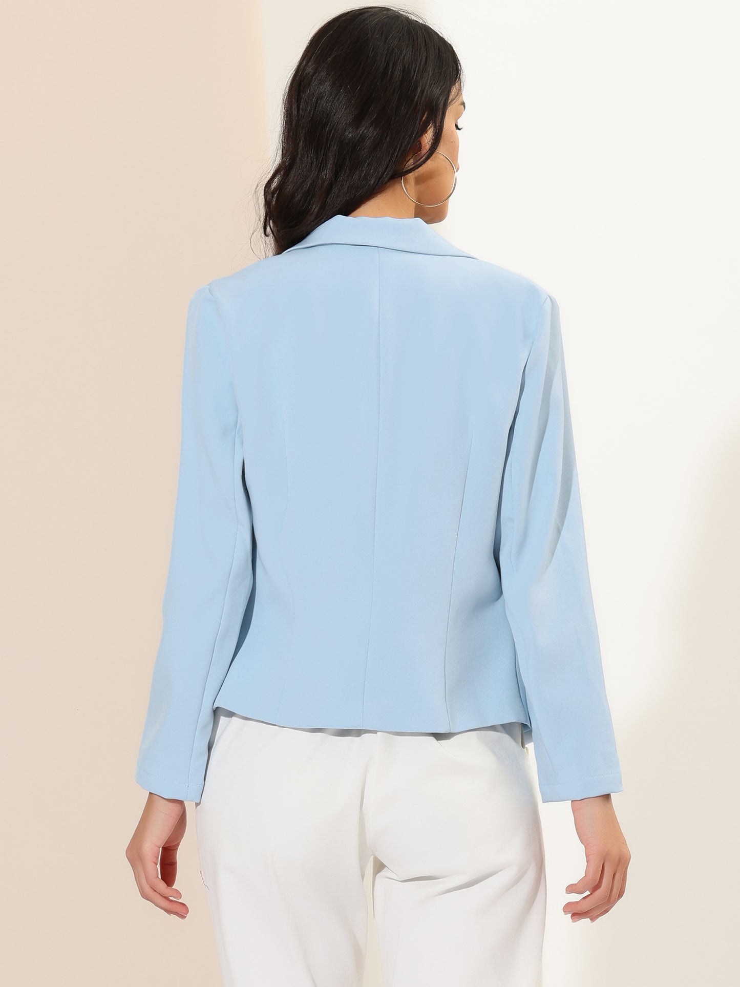 Allegra K Open Front Business Casual Workwear Crop Suit Blazer Jacket Sky Blue-Solid