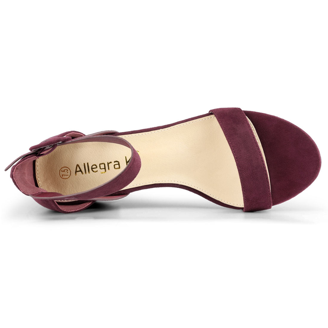 Allegra K Ankle Strap Chunky Heel Sandal Shoes Burgundy