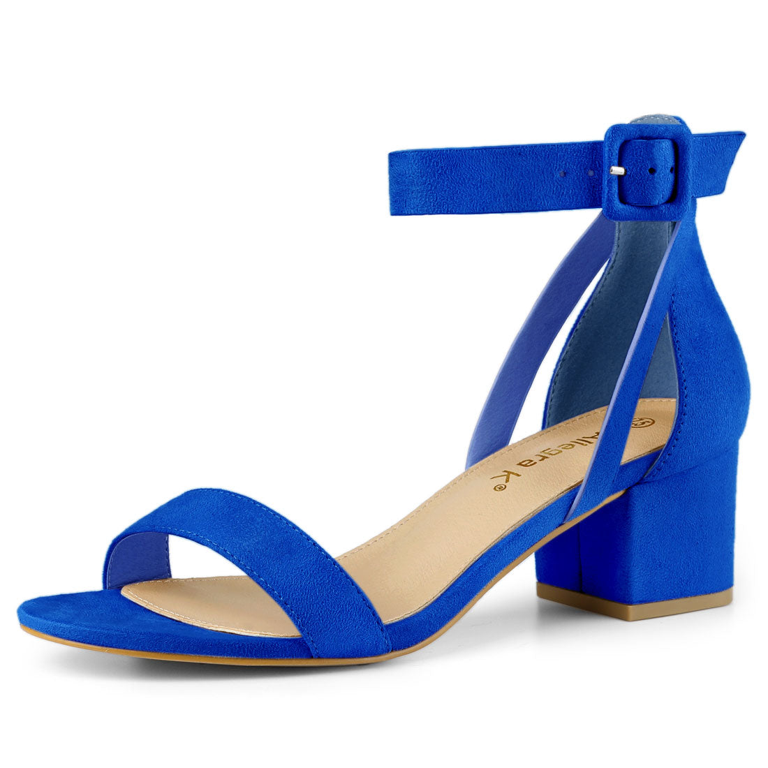 Allegra K Ankle Strap Chunky Heel Sandal Shoes Deep Blue