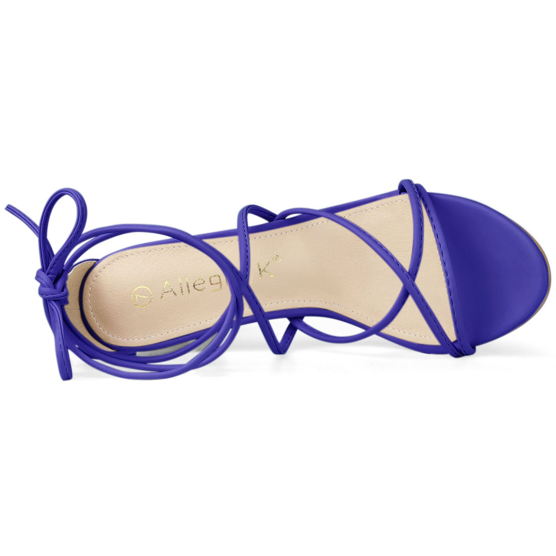 Allegra K Strappy Straps Lace Up Chunky Gold Heel Sandals Dark Blue