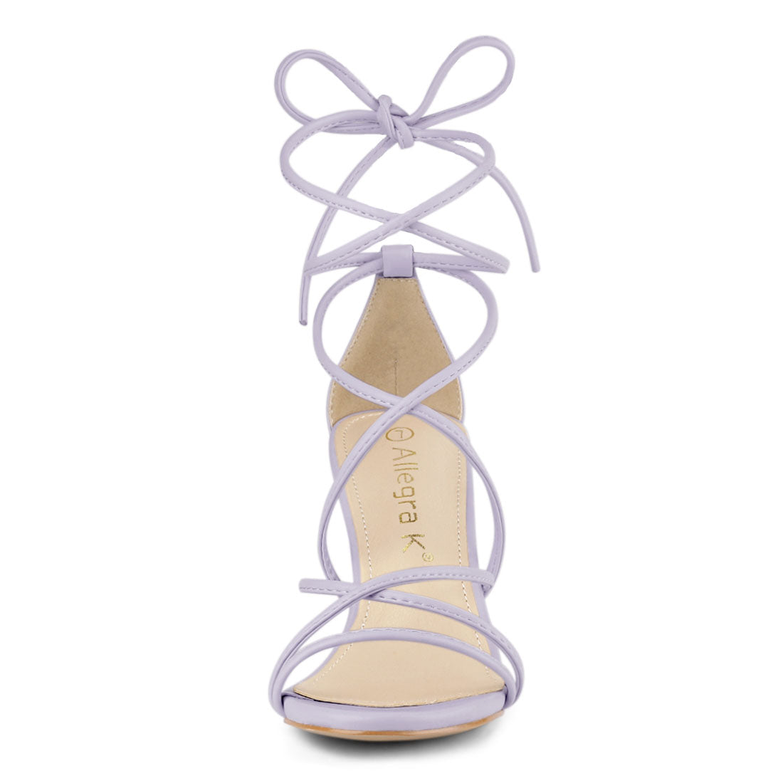 Allegra K Strappy Straps Lace Up Chunky Gold Heel Sandals Light Purple